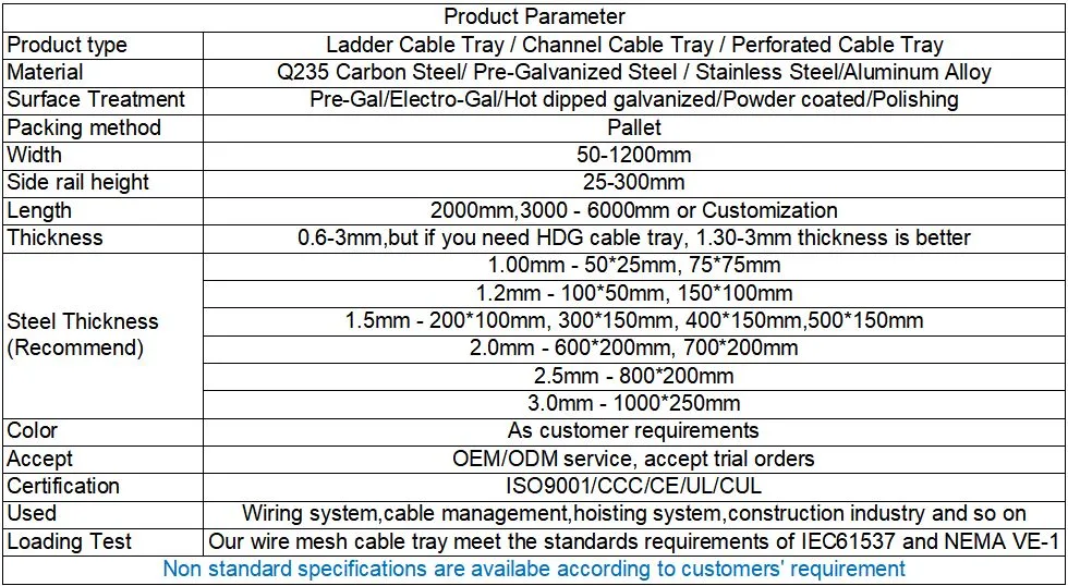 High Quality Powder Coated Cable Tray Steel Support Cable Tray